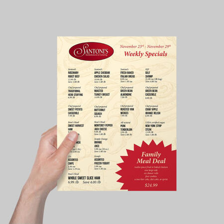 Santoni's Marketplace in-store deal sheet