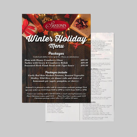 Santoni's Catering Winter Holiday menu